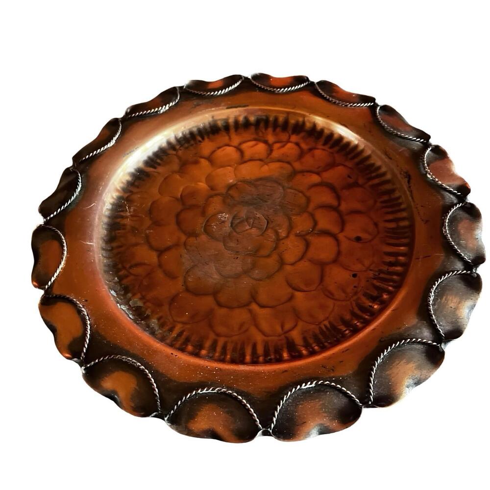 VTG 13.5” Handcrafted Gregorian Solid Copper Hanging Plate Floral Design